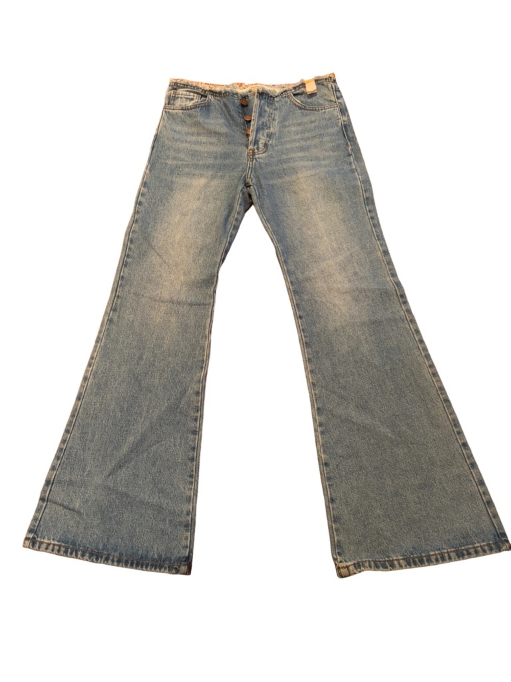 Vibrant MIU High Rise Raw Waist Flare Wide Leg Jeans W25 NWT Light Wash